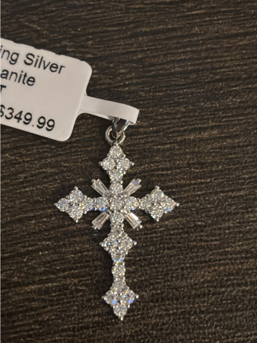 Sterling Silver Moissanite Cross Pendant - Silver
